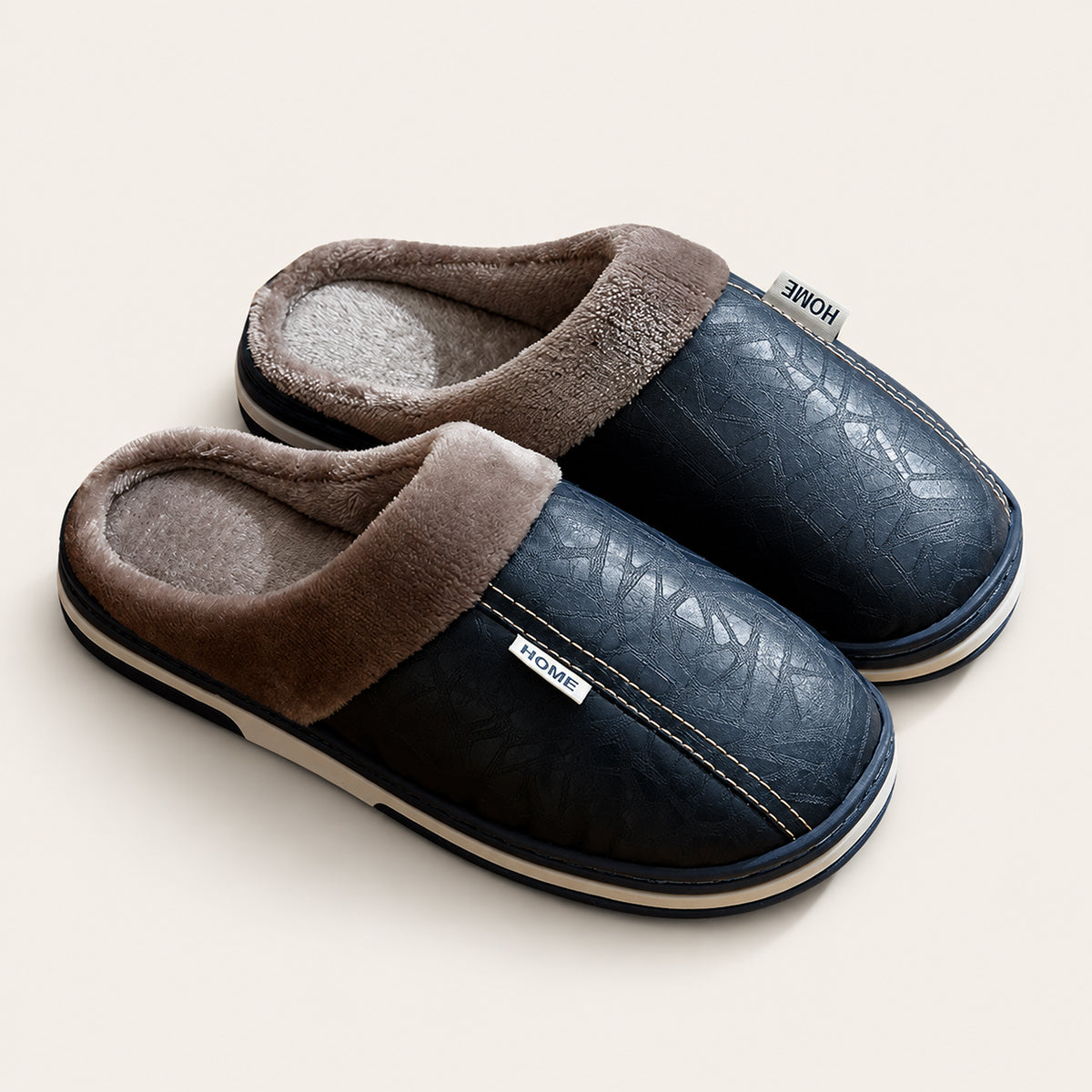 Men's Leather Faux-Fur-Lined Slippers