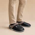 Men's Leather Faux-Fur-Lined Slippers