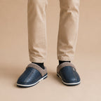Men's Leather Faux-Fur-Lined Slippers