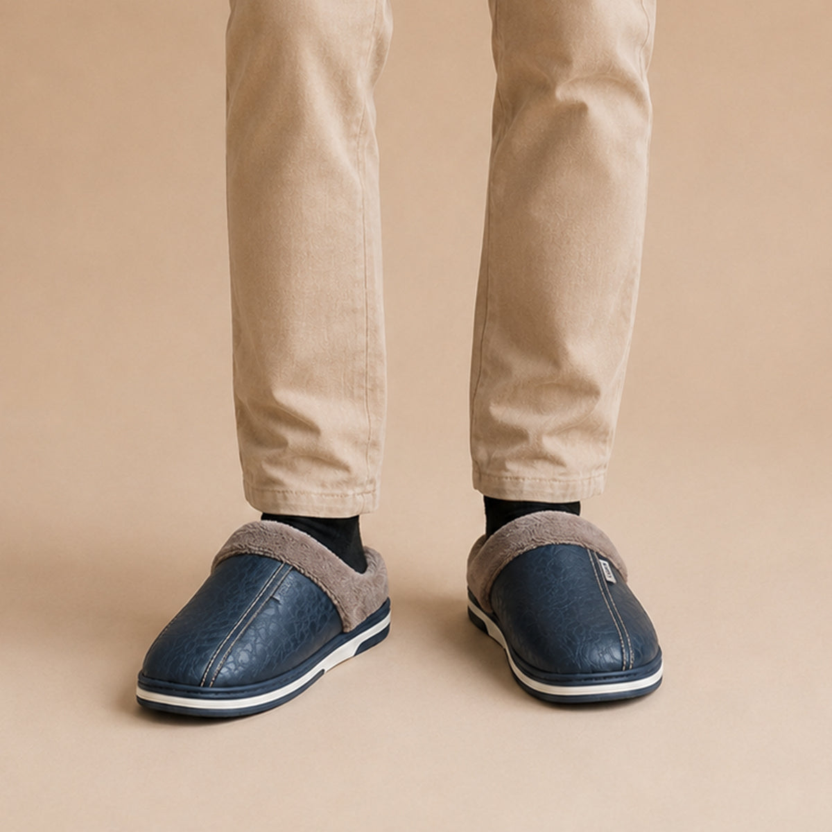 Men's Leather Faux-Fur-Lined Slippers