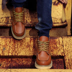 Men's Leather Faux-Fur-Lined Thick Sole Ankle Boots