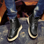 Men's Leather Faux-Fur-Lined Thick Sole Ankle Boots