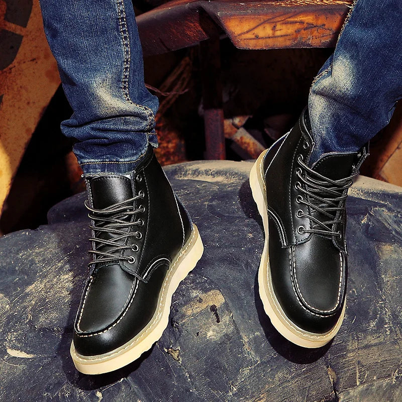 Men's Leather Faux-Fur-Lined Thick Sole Ankle Boots