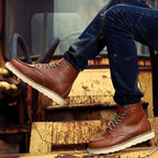 Men's Leather Faux-Fur-Lined Thick Sole Ankle Boots