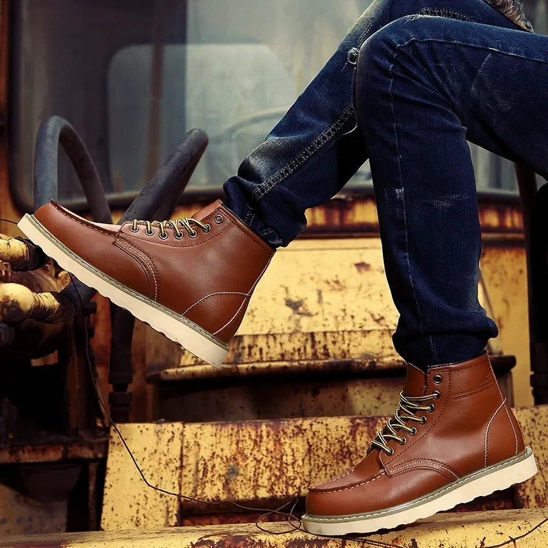 Men's Leather Faux-Fur-Lined Thick Sole Ankle Boots