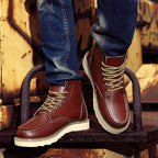 Men's Leather Faux-Fur-Lined Thick Sole Ankle Boots