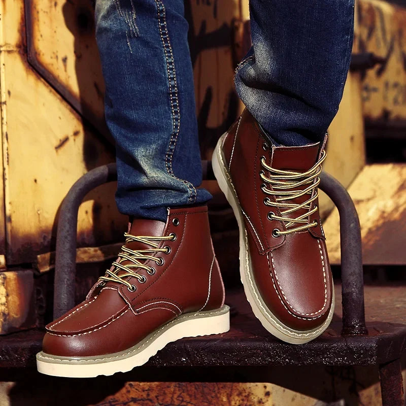 Men's Leather Faux-Fur-Lined Thick Sole Ankle Boots