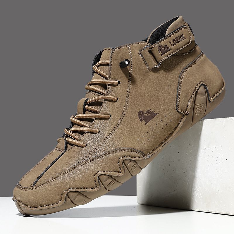 Men's Leather Hook-and-Loop High-Top Sneakers