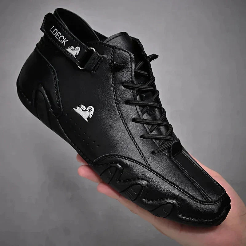 Men's Leather Hook-and-Loop High-Top Sneakers