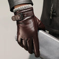 Men's Leather-Look Buckle Strap Gloves