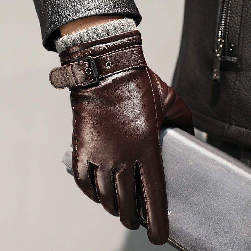 Men's Leather-Look Buckle Strap Gloves