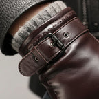 Men's Leather-Look Buckle Strap Gloves
