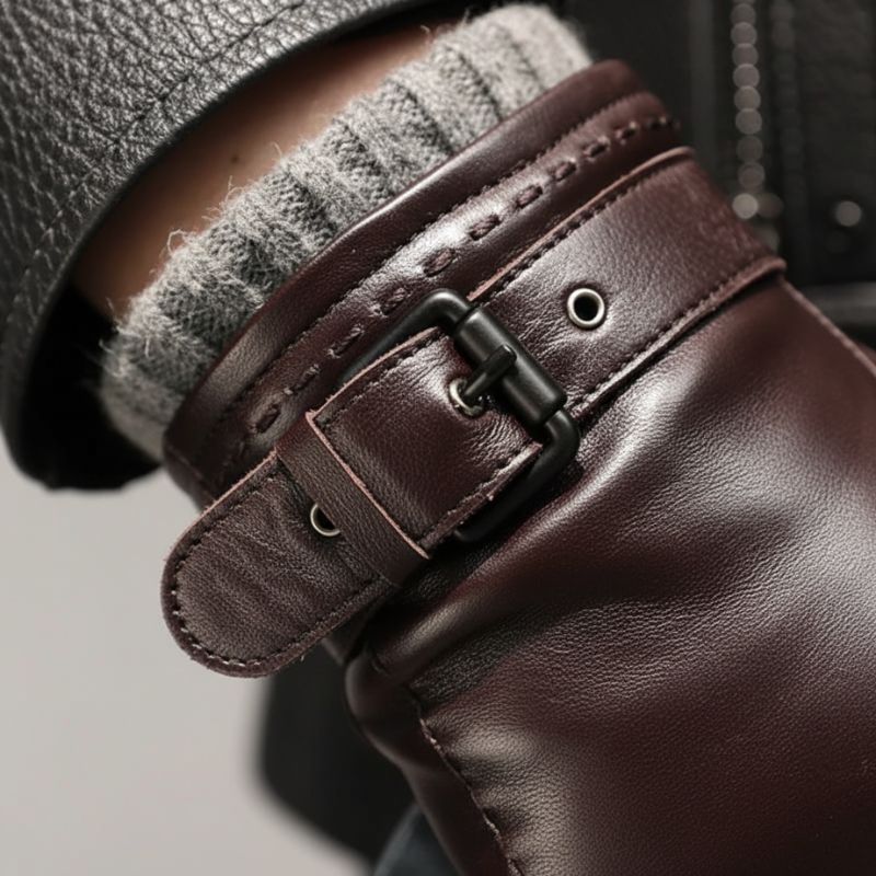 Men's Leather-Look Buckle Strap Gloves