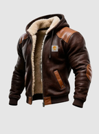 Men's Leather-Look Faux Shearling Hooded Jacket
