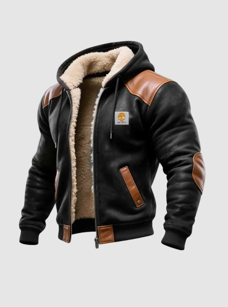 Men's Leather-Look Faux Shearling Hooded Jacket