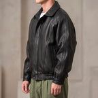 Men's Leather-Look Full-Zip Bomber Jacket