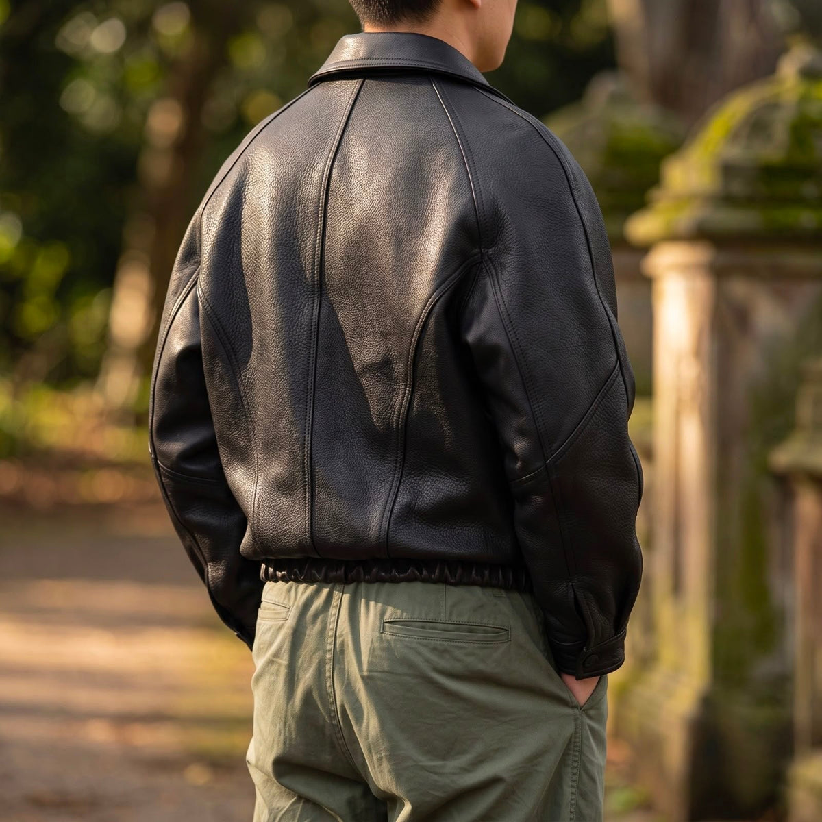 Men's Leather-Look Full-Zip Bomber Jacket