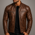 Men's Leather-Look Full-Zip Mandarin Collar Jacket