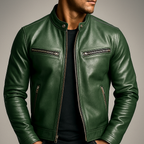 Men's Leather-Look Full-Zip Mandarin Collar Jacket