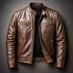 Men's Leather-Look Full-Zip Mandarin Collar Jacket