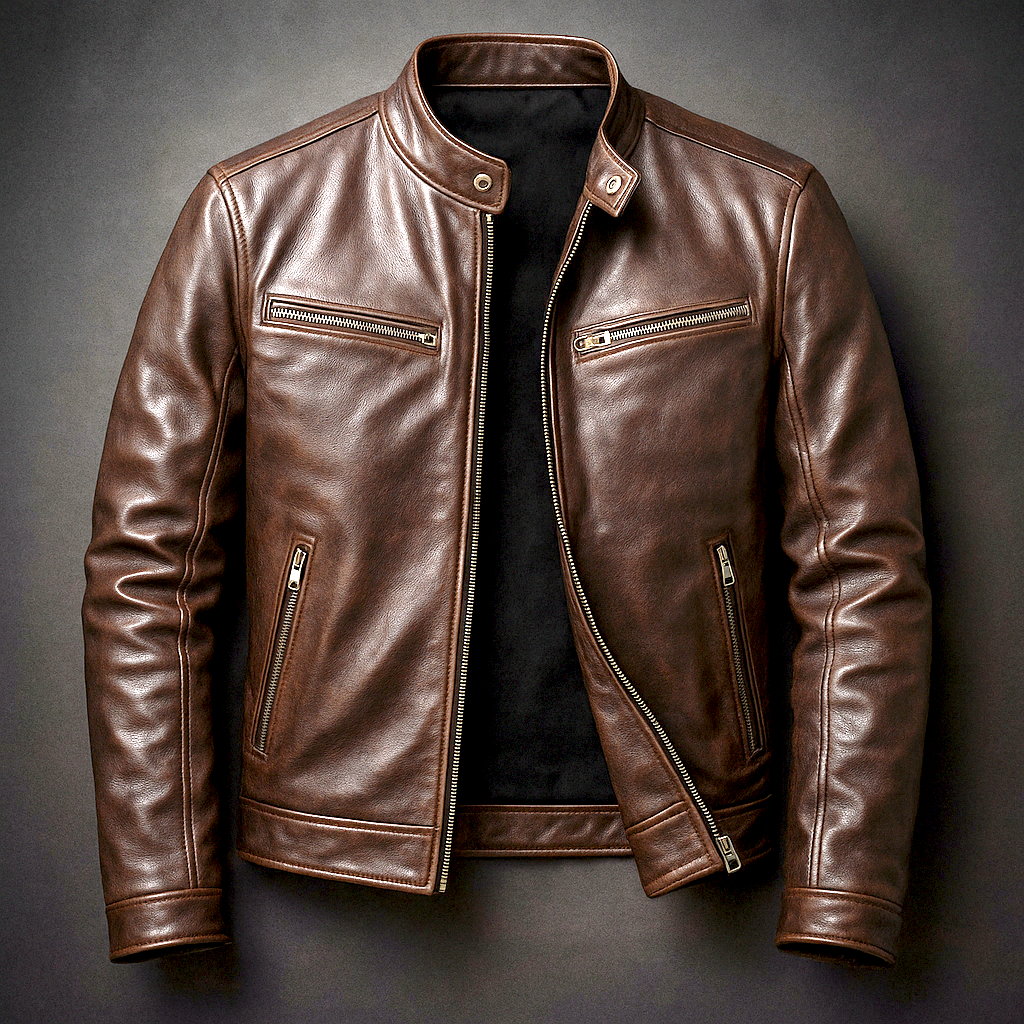 Men's Leather-Look Full-Zip Mandarin Collar Jacket