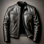 Men's Leather-Look Full-Zip Mandarin Collar Jacket