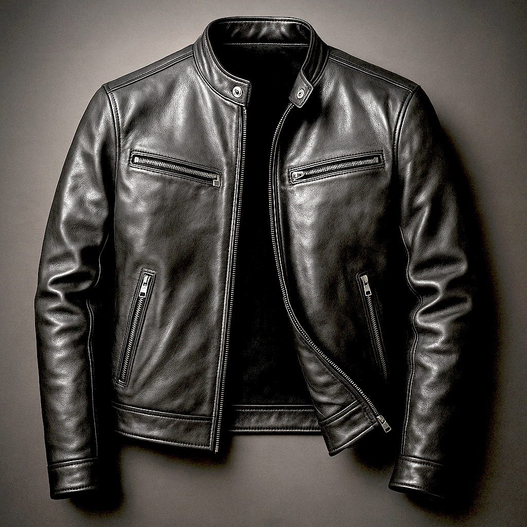 Men's Leather-Look Full-Zip Mandarin Collar Jacket