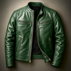 Men's Leather-Look Full-Zip Mandarin Collar Jacket