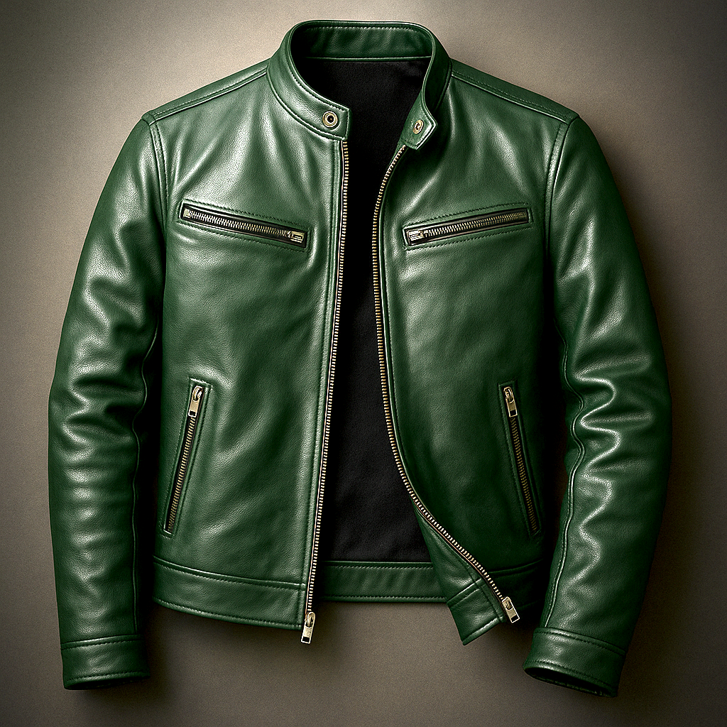 Men's Leather-Look Full-Zip Mandarin Collar Jacket