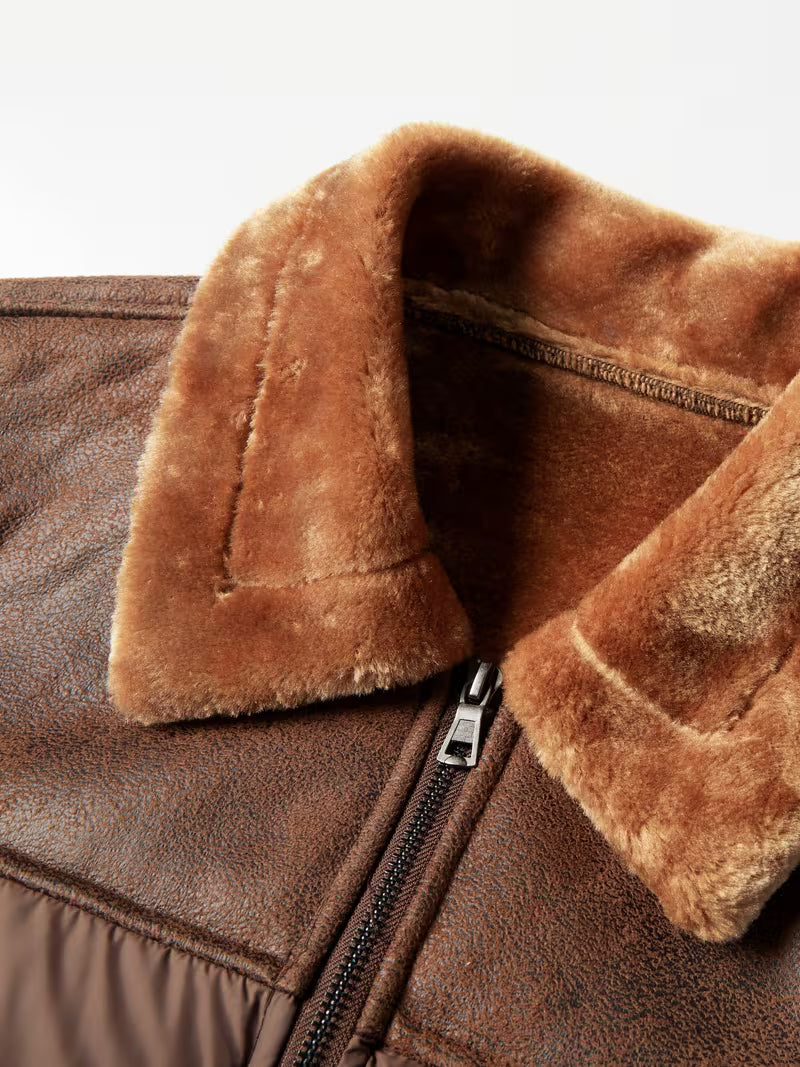 Men's Leather-Look Full-Zip Puffer Jacket