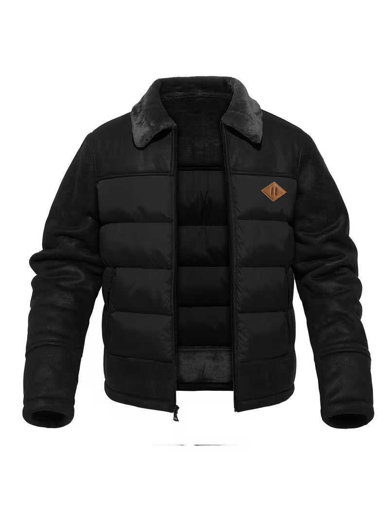 Men's Leather-Look Full-Zip Puffer Jacket