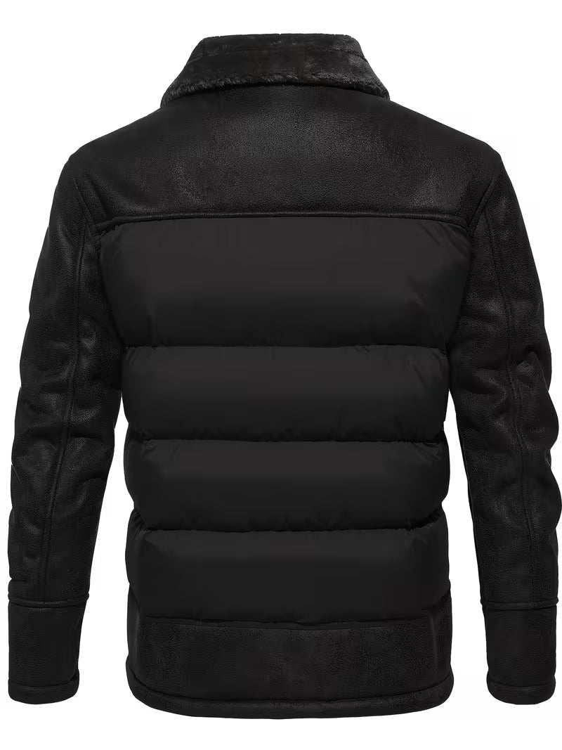 Men's Leather-Look Full-Zip Puffer Jacket