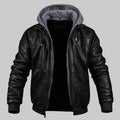 Men's Leather-Look Hooded Bomber Jacket