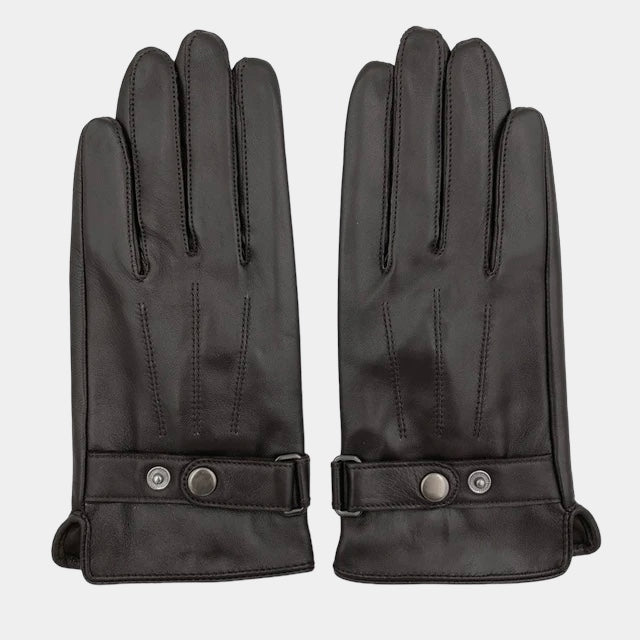 Men's Leather-Look Snap-Button Strap Gloves