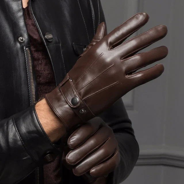 Men's Leather-Look Snap-Button Strap Gloves