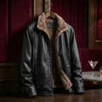 Men's Leather-Look Synthetic Fur Collar Jacket