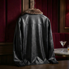 Men's Leather-Look Synthetic Fur Collar Jacket