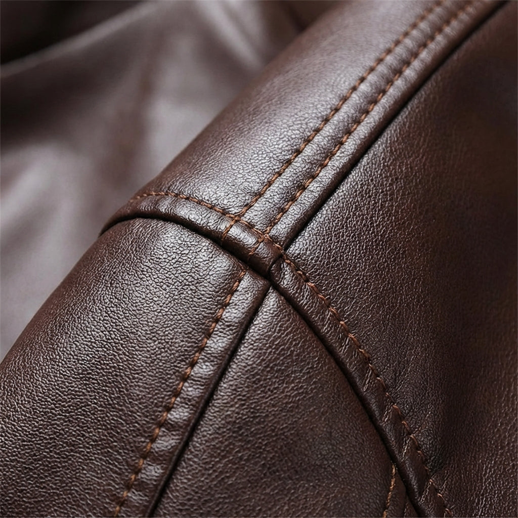 Men's Leather-Look Synthetic Fur Collar Jacket