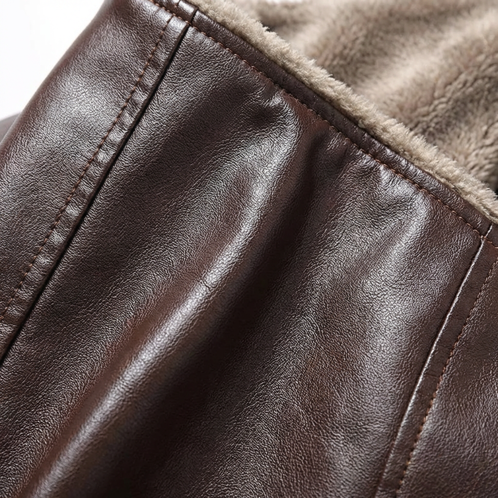 Men's Leather-Look Synthetic Fur Collar Jacket