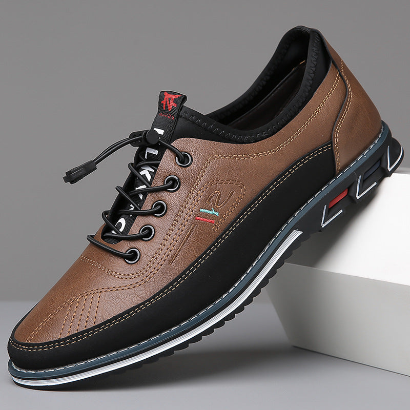 Men's Leather Low-Top Thick Sole Sneakers