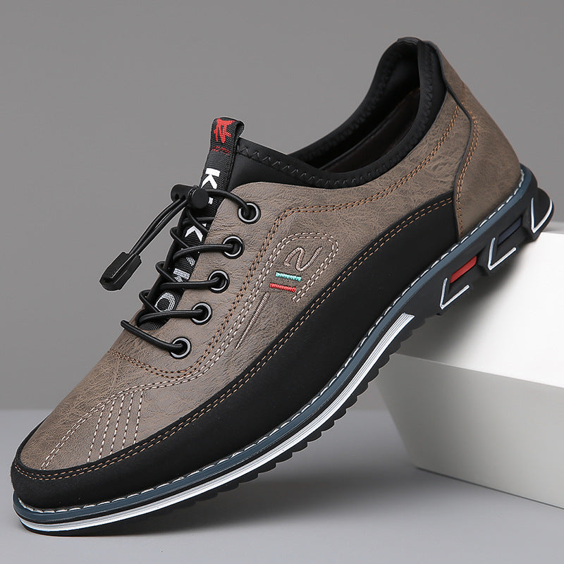 Men's Leather Low-Top Thick Sole Sneakers
