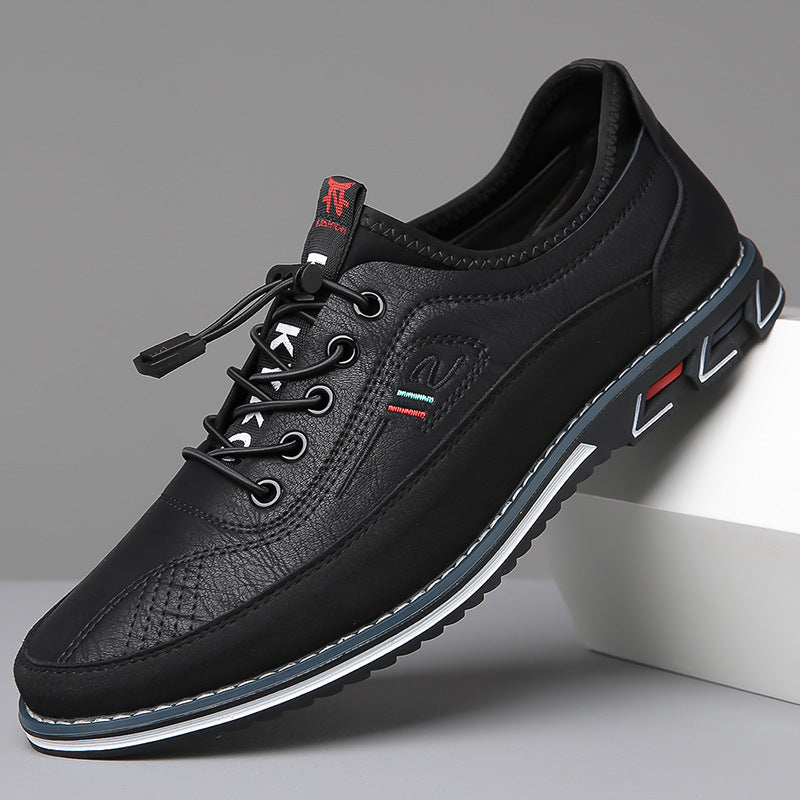 Men's Leather Low-Top Thick Sole Sneakers