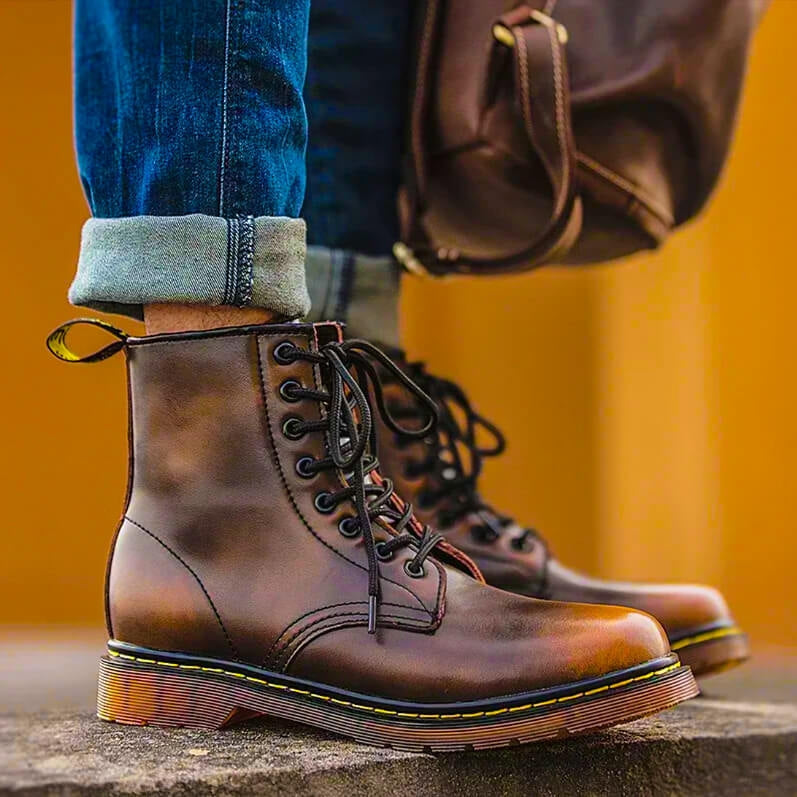 Men's Leather Lace-Up Lug Sole Ankle Boots