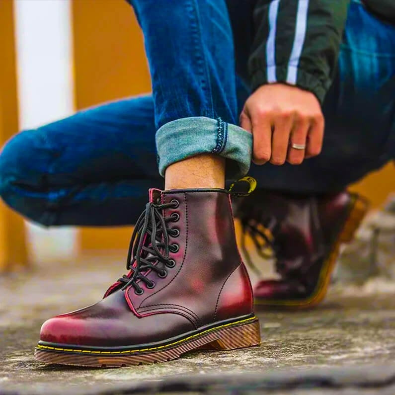 Men's Leather Lace-Up Lug Sole Ankle Boots