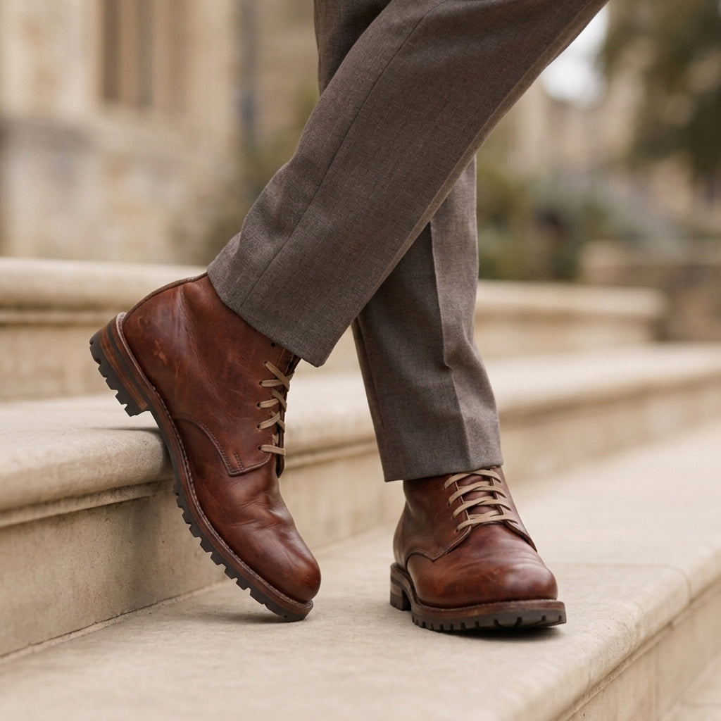 Men's Leather Lug Sole Ankle Boots