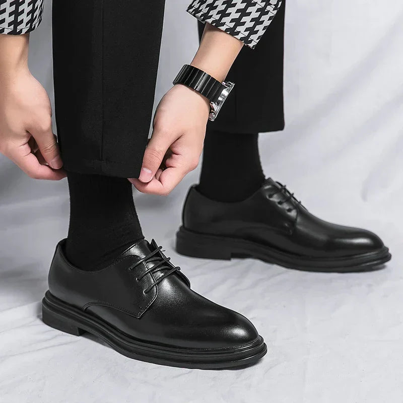 Men's Leather Thick Sole Derby Dress Shoes