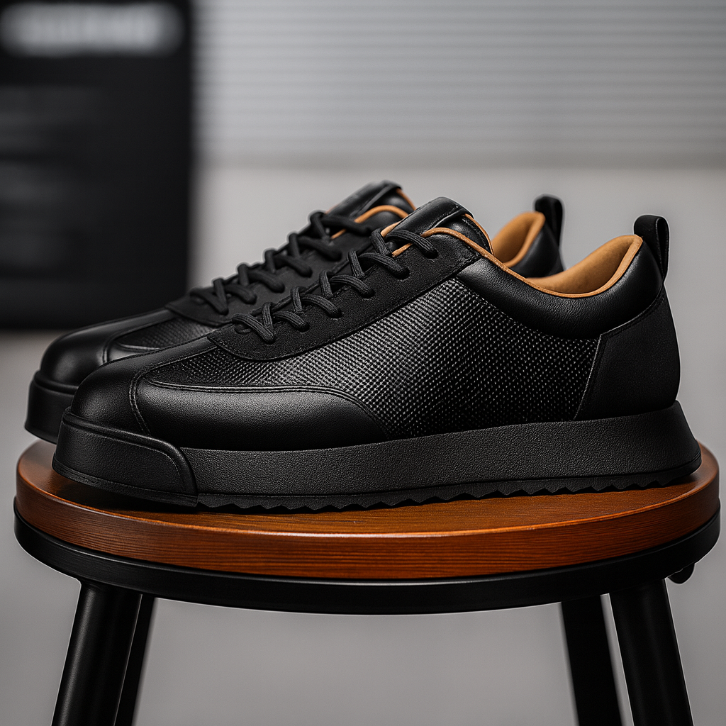 Men's Leather Thick Sole Low-Top Sneakers