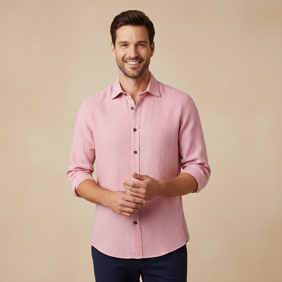 Men's Linen-Look Regular Fit Long Sleeve Shirt