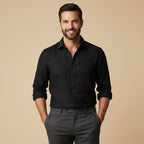 Men's Linen-Look Regular Fit Long Sleeve Shirt