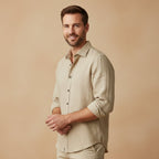 Men's Linen-Look Regular Fit Long Sleeve Shirt
